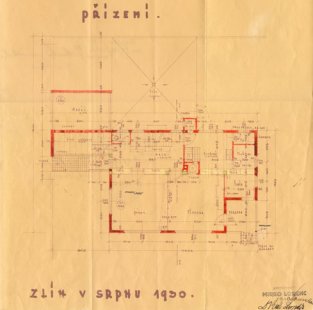 Přestavba vily na kavárnu - Plán přízemí od Miroslava Lorence, 1930 - foto: archiv Pavla Mudříka