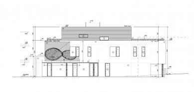 Mateřská škola a dům služeb Vodnická - Polyfunkční budova - pohled S (panely s grafickým betonem nerealizovány)