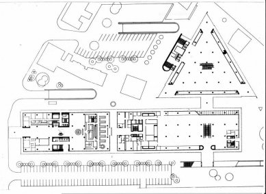 Obchodno-spoločenský komplex na Kamennom námestí v Bratislave - Půdorys přízemí - foto: Archív architektúry 20 storočia, Oddelenia architektúry ÚSTARCH SAV v Bratislave