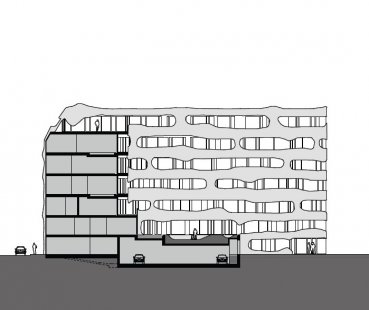 Bytový dům Johannisstraße 3 - Podélný řez - foto: J. Mayer H. Architects