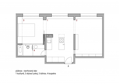 Rekonstrukce bytu v panelovém domě - Půdorys  návrhu - foto: Sborwitz architekti