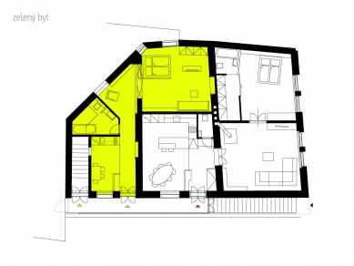 Rekonstrukce bytového domu v Litomyšli - Půdorys - Zelený byt - foto: ellement