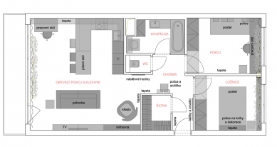 Interiér panelákového bytu, Praha 4 - Navržený stav - foto: Eva Bradáčová