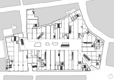Nákupní centrum 'K in Kortrijk' - Půdorys patra - foto: Robbrecht en Daem architecten