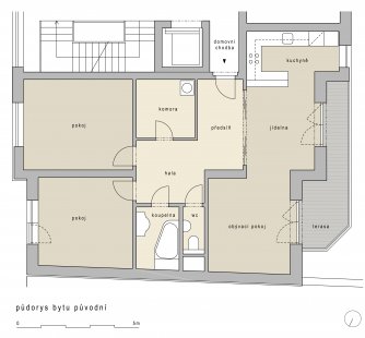 Interiér bytu 3+kk - Půdorys - původní stav