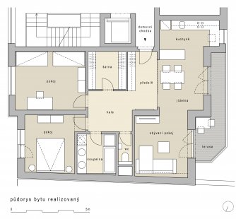 Interiér bytu 3+kk - Půdorys - současný stav