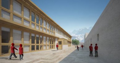 Pasivně solární, ekologický a soběstačný kampus školy v Himalájích - Vizualizace budovy ubytování
