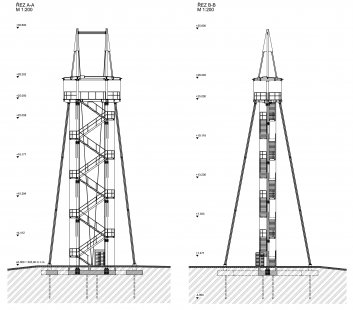 Hýlačka Lookout Tower - Řezy