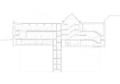 Contemporary Art Gallery "Bunkier Sztuki" - extension - řez novým schodištěm / section through new staircase