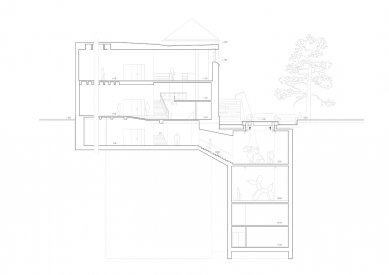 Contemporary Art Gallery "Bunkier Sztuki" - extension - příčný řez vstupem do nových výstavních prostor / cross section through entrance to new exhibition