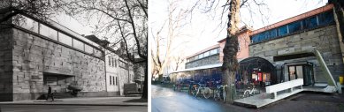 Contemporary Art Gallery "Bunkier Sztuki" - extension - vlevo stav z roku 1965 (po dokončení) - vpravo současný stav z roku 2015 / left: 1965 (built) - right: 2015 (current situation)