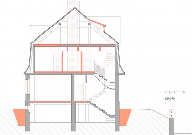 Rodinný dům v Českém Krumlově - Řez AA - původní stav - foto: Pavlíček + Hulín architekti