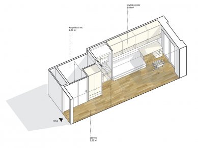 Novostavba Student House Holešovice - Axonometrie studentského pokoje